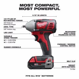 Milwaukee M18 3/8 in. Compact Cordless Impact Wrench Kit with (2) 1.5 Ah Batteries, Charger, and Hard Case thumbnail 3