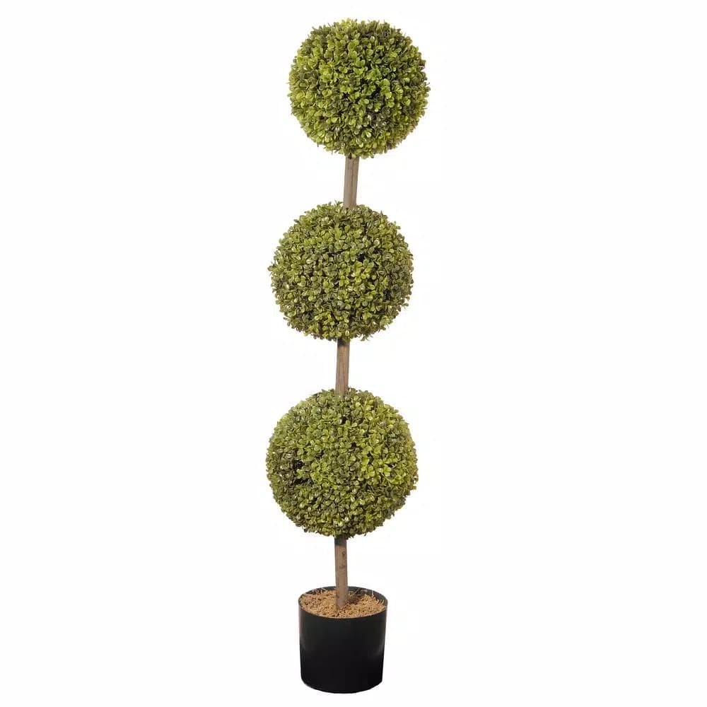 National Tree Company 48 in. Artificial Boxwood 3-Ball Topiary in Dark Green Grower's Pot