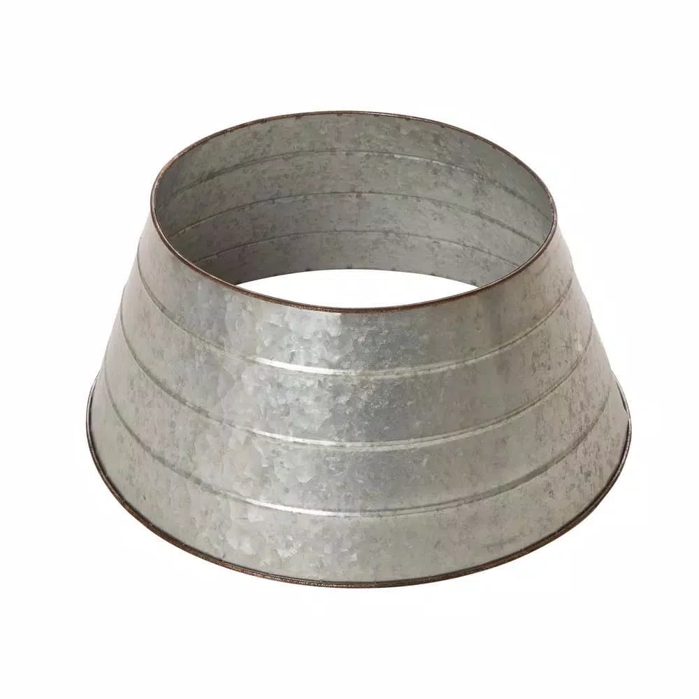 Glitzhome 22 in. Galvanized Metal Tree Collar - Rustic Christmas Tree Base Decor