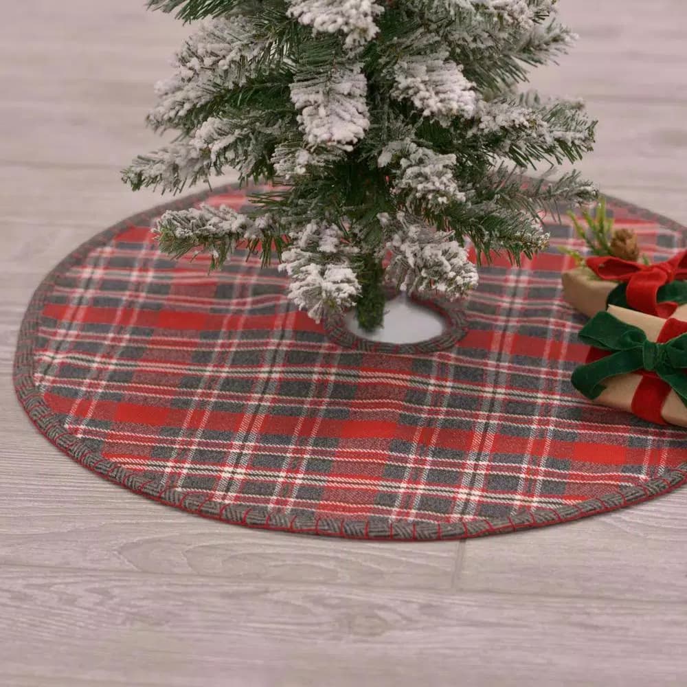 VHC Brands Anderson 21 in. Cherry Red Rustic Plaid Mini Christmas Tree Skirt