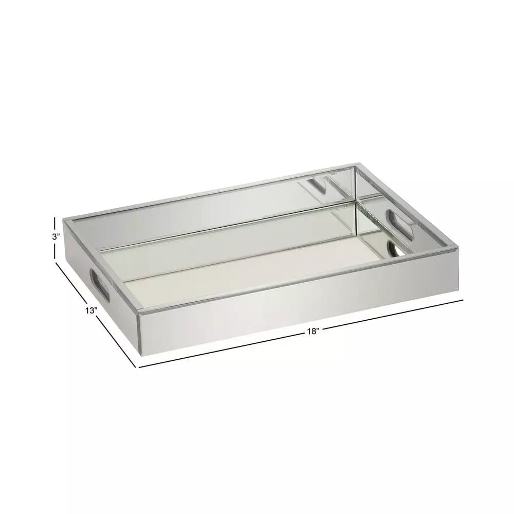 LITTON LANE 18 in. Modern Silver Decorative Mirror Tray with Polished Aluminum Exterior