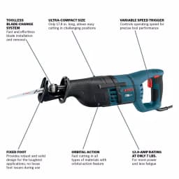 Bosch 12 Amp Corded 1 in. Variable Speed Compact Reciprocating Saw with Carrying Case thumbnail 2