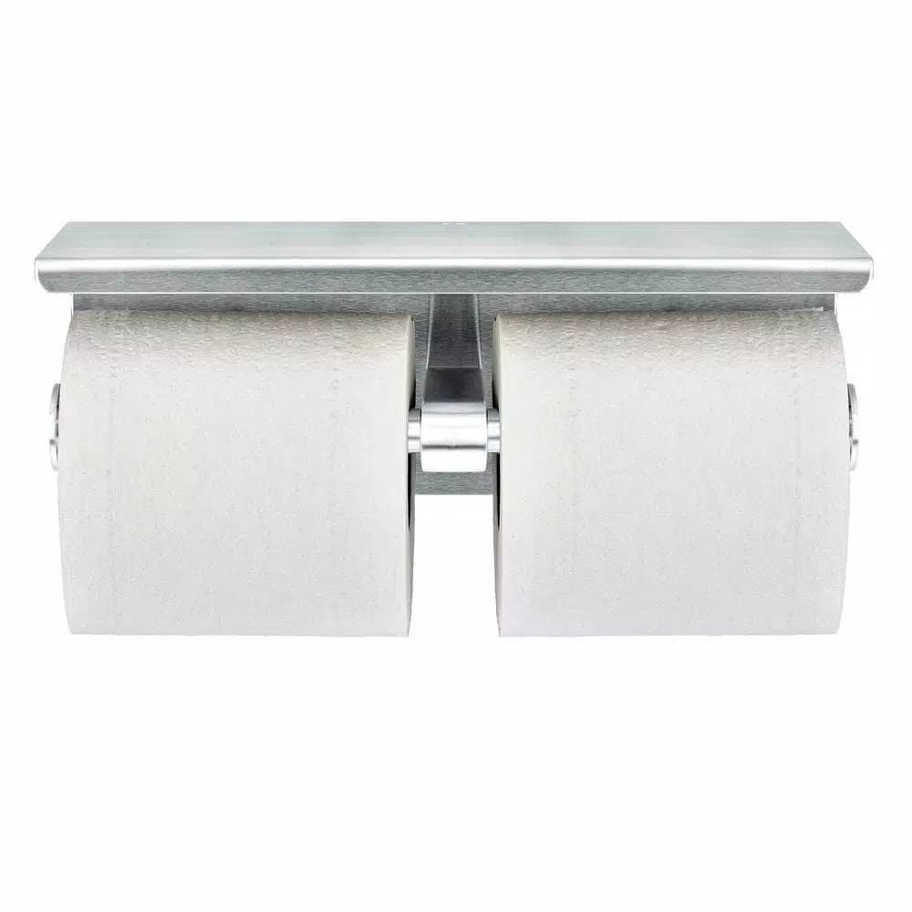 Alpine Industries Double Post Toilet Paper Holder with Storage Shelf, Brushed Stainless Steel