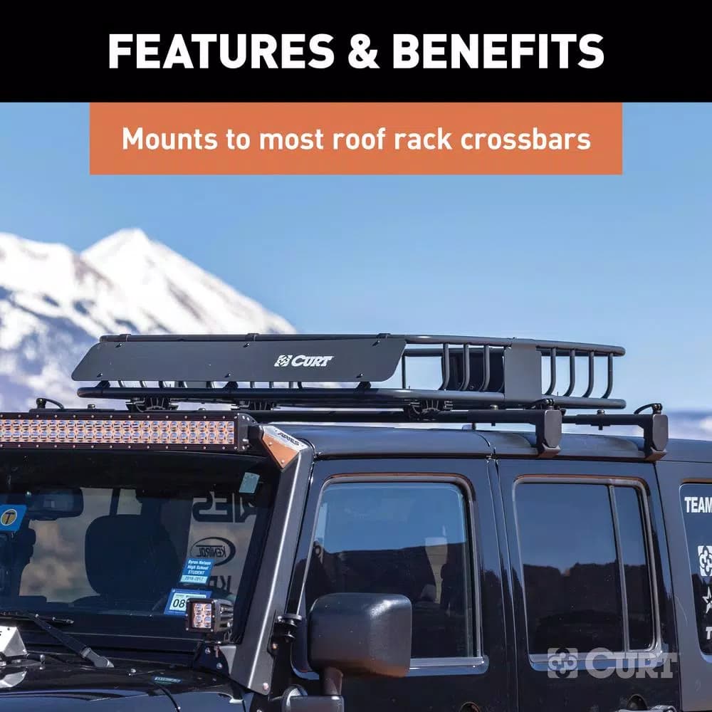 CURT Roof Mounted Cargo Basket, Steel Construction, Black Powder Coat