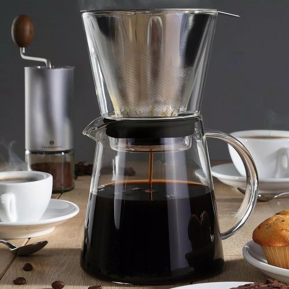 ZASSENHAUS 6-Cup Clear Pour Over Coffee Maker - Borosilicate Glass & Stainless Steel Brewer
