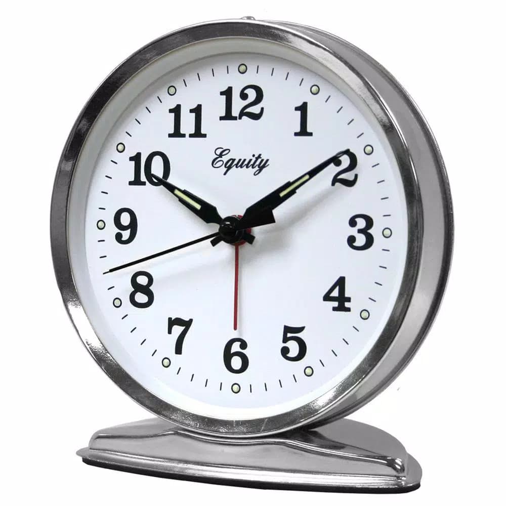 Equity by La Crosse 5.50 in. Round Chrome Wind-Up Bell Alarm Clock with Luminous Hands