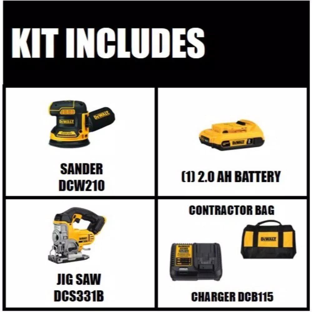DEWALT 20V MAX XR Brushless 5 in. Random Orbital Sander & Jigsaw Combo Kit with 2.0 Ah Battery