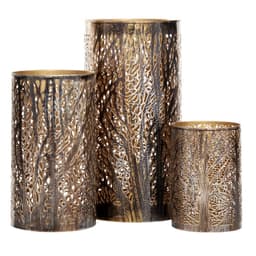 LITTON LANE Iron Hurricane Candle Holder Set of 3 - 12 in. x 6 in. Bronze Brass with Tree Branch Cutouts thumbnail 2