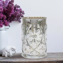 Stonebriar Collection 6.5 in. Antique Silver Mercury Glass Fleur De Lis Pillar Candle Holder thumbnail 1