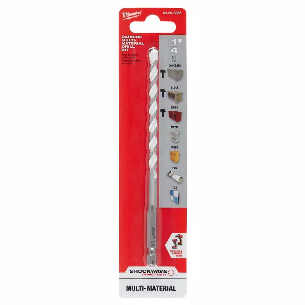 Milwaukee SHOCKWAVE 1/4 in. Carbide Multi-Material Drill Bit, 6 in. Length