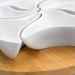 Elama Signature Collection Stoneware Appetizer Bowls with Bamboo Lazy Susan Serving Tray thumbnail 2