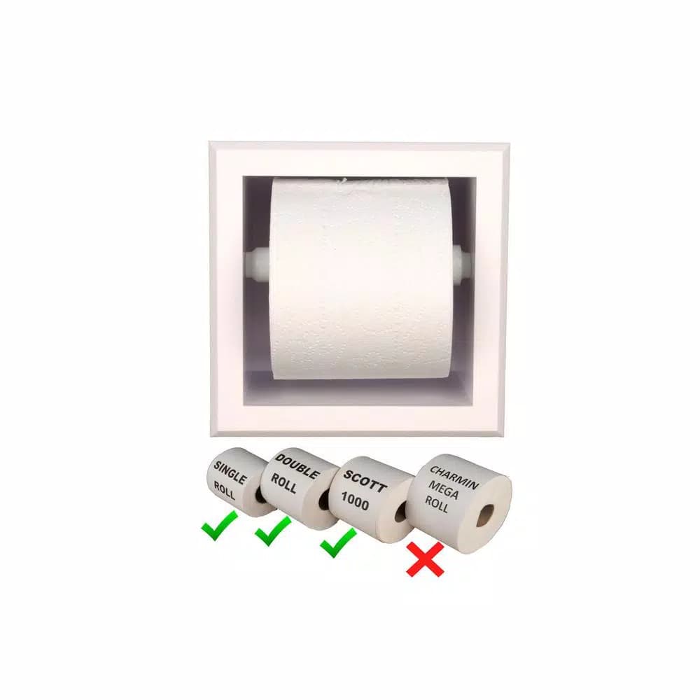 Unbranded Bradford Recessed Toilet Paper Holder, White Plastic with Bevel Frame