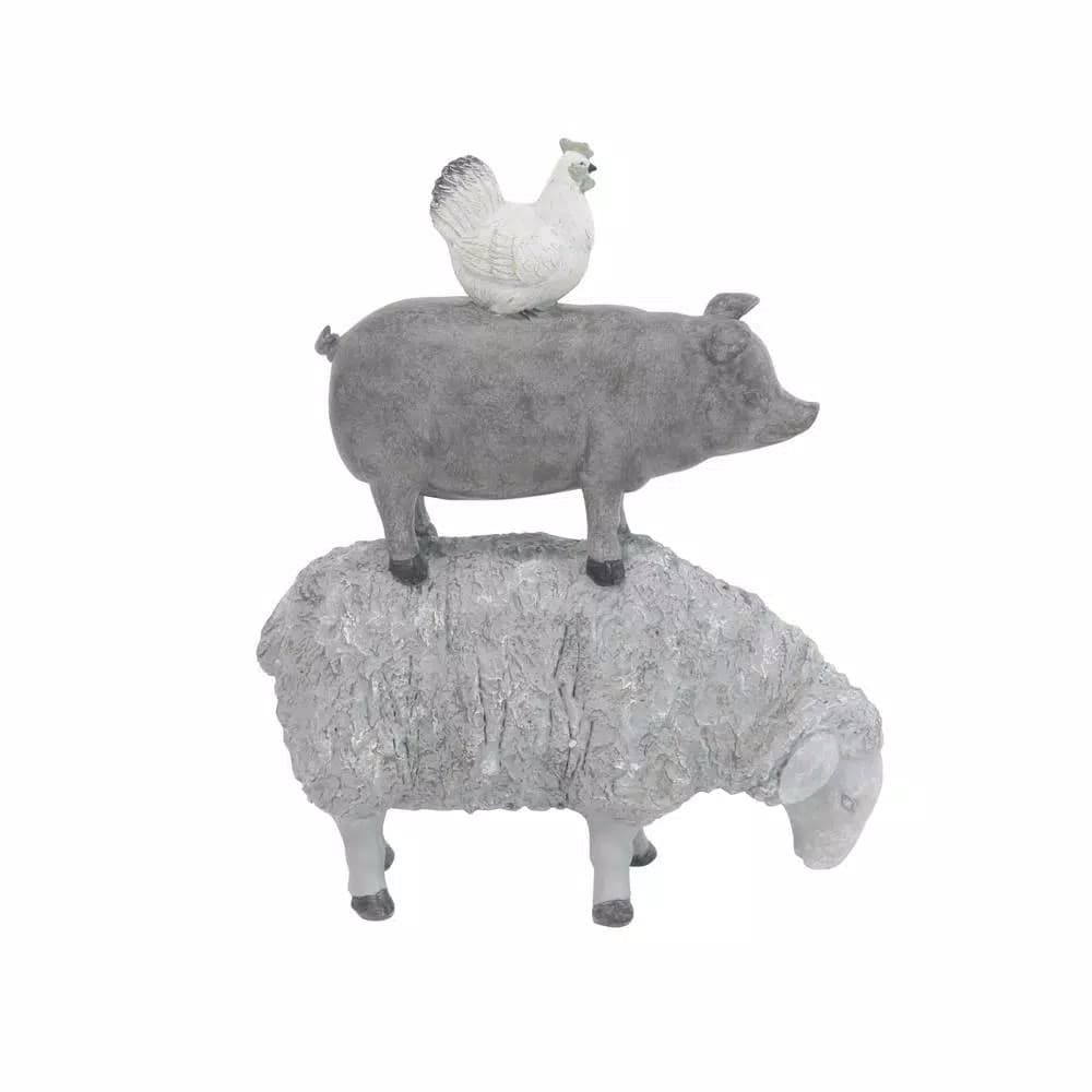 LITTON LANE 3-Stacked Barn Animals Polystone Sculpture - Farmhouse Sheep, Pig, and Chicken Statuary