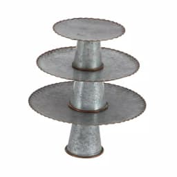 LITTON LANE Set of 3 Round Gray Iron Cake Stands with Copper Scalloped Edges, Farmhouse Style thumbnail 3