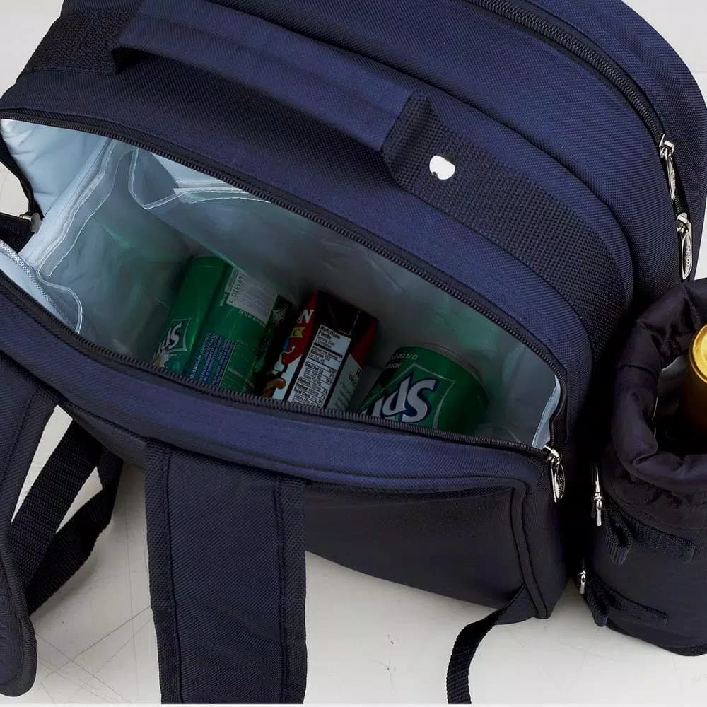 Unbranded Deluxe 2-Person Picnic Backpack with Insulated Cooler and Wine Holder - Bold Navy