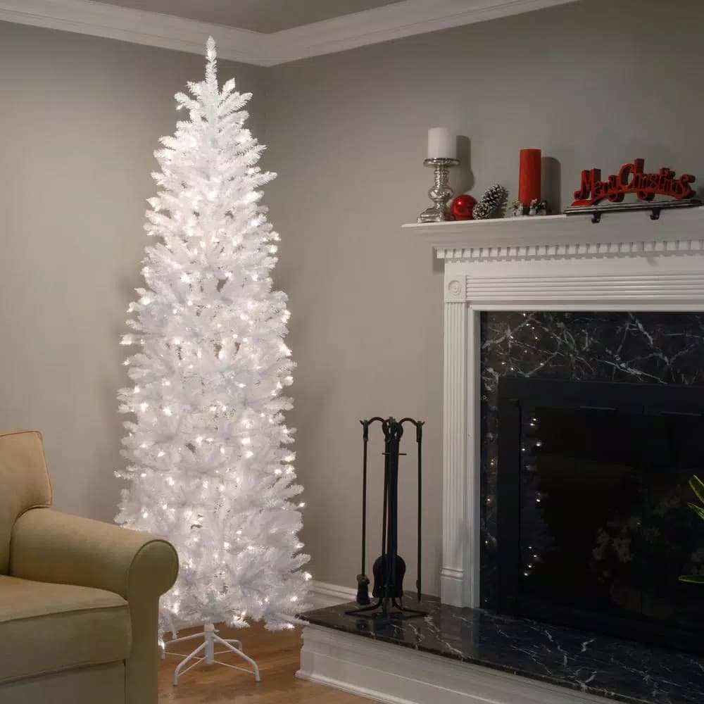 National Tree Company 7 ft. Kingswood White Fir Pencil Artificial Christmas Tree with 300 Clear Lights