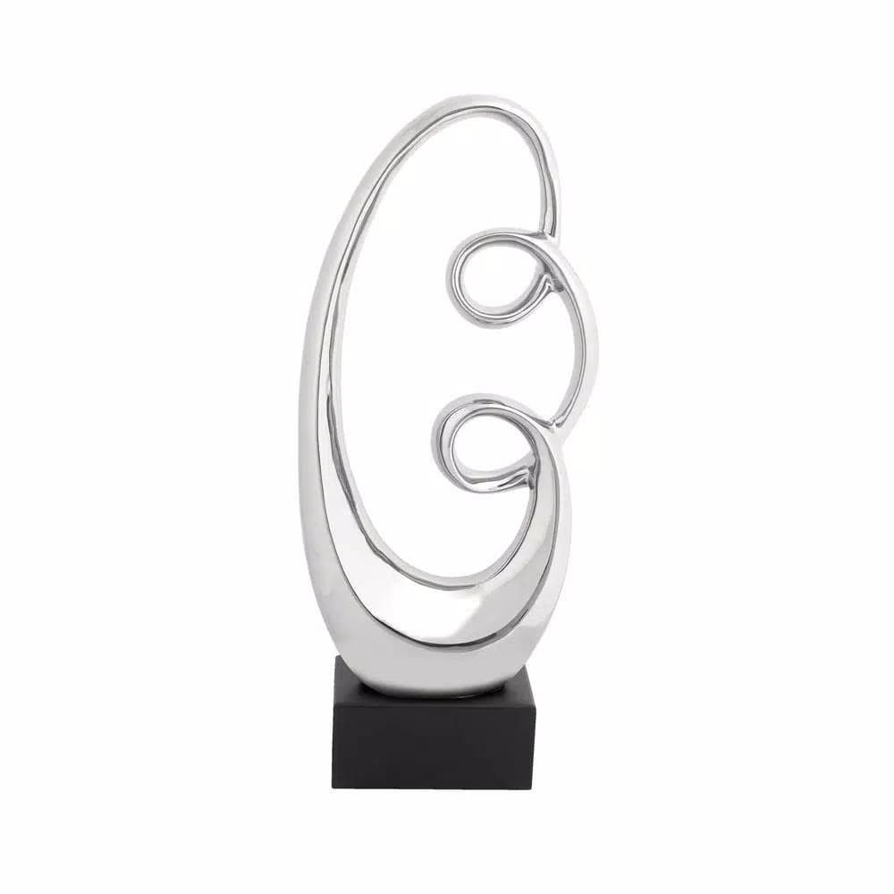 LITTON LANE Modern Reflections 24" Silver Ceramic Abstract Double Loop Oval Sculpture