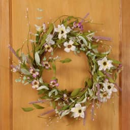 Unbranded 22 in. Purple and White Spring Floral Wreath with Lavender, Verbena, and Clematis thumbnail 4