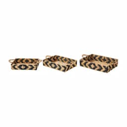 Home Decorators Collection Black and Natural Water Hyacinth Wicker Tray Set, 3-Piece Rectangle thumbnail 6