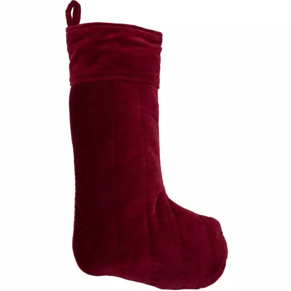 VHC Brands 20 in. Red Velvet Cotton Christmas Stocking - Traditional Holiday Decor