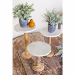 Unbranded Set of 3 Marble and Wood Round Display Stands for Serving and Decor thumbnail 3