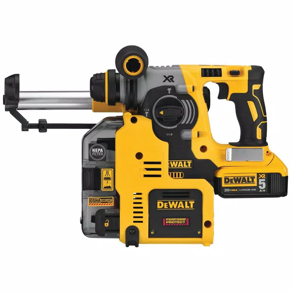 DEWALT 20V MAX XR Brushless 1 in. SDS Plus Rotary Hammer with Onboard Extractor, (2) 5.0 Ah Batteries & Charger