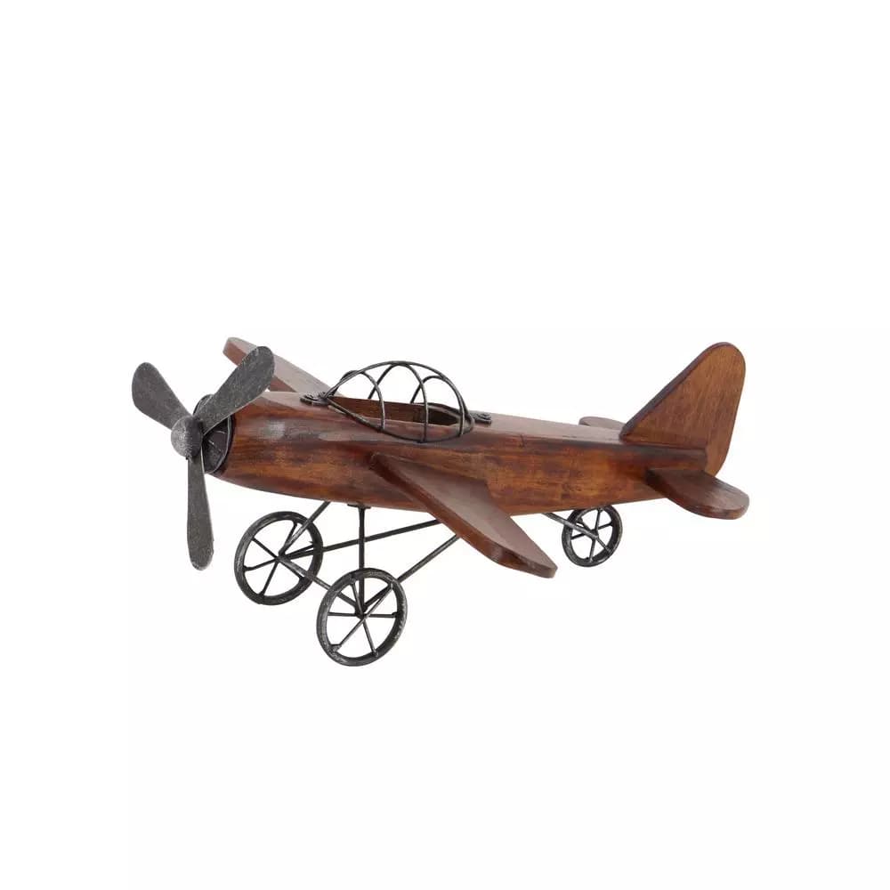LITTON LANE Vintage Reflections 16" Rustic Wood and Iron Model Airplane Sculpture