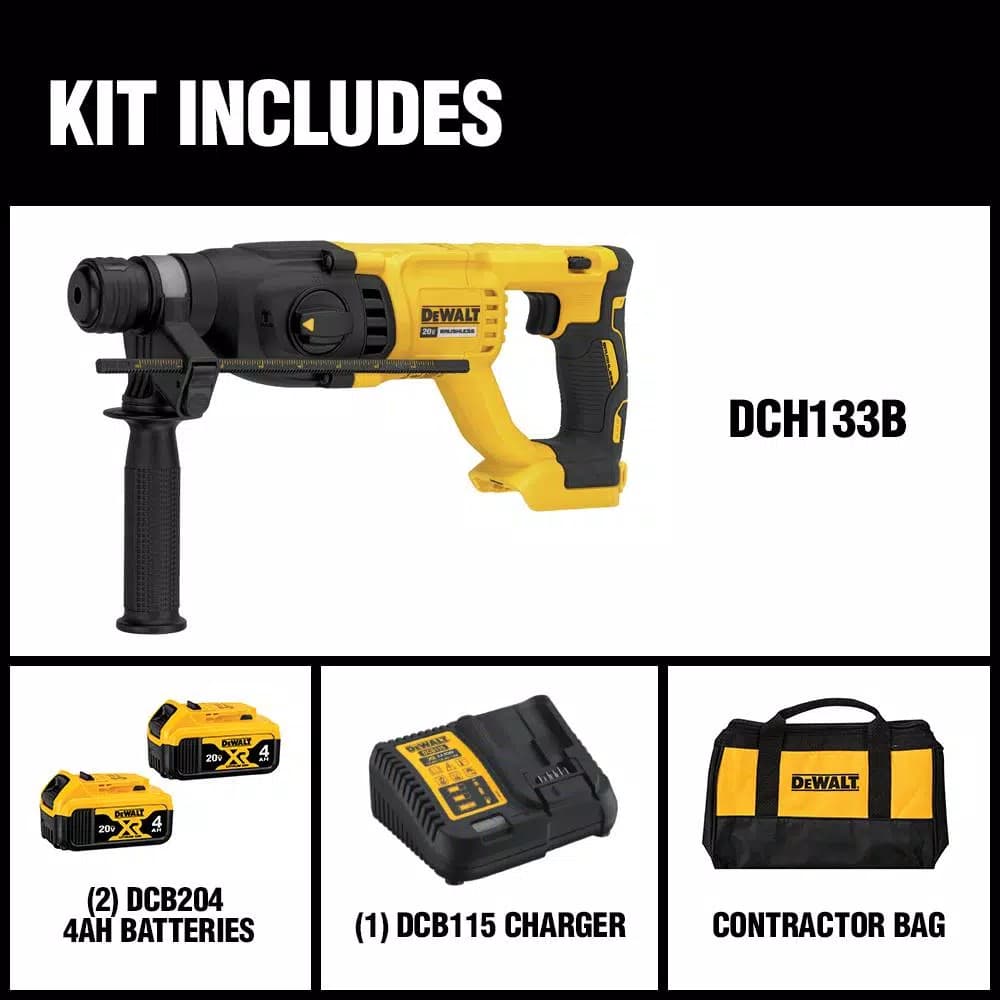 DEWALT 20V MAX XR Brushless 1 in. SDS Plus D-Handle Rotary Hammer Kit with (2) 4.0 Ah Batteries