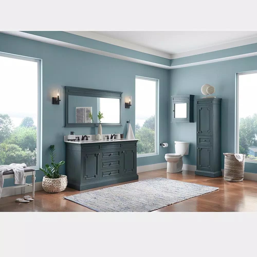 Home Decorators Collection Cailla 60 in. W x 32 in. H Rectangular Framed Bathroom Vanity Mirror - Distressed Blue Fog