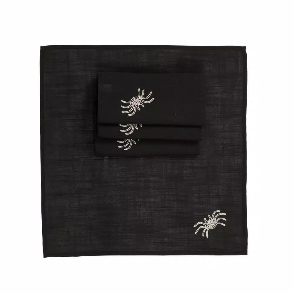 Xia Home Fashions Happy Halloween Embroidered Fabric Napkins, Black (Set of 4)