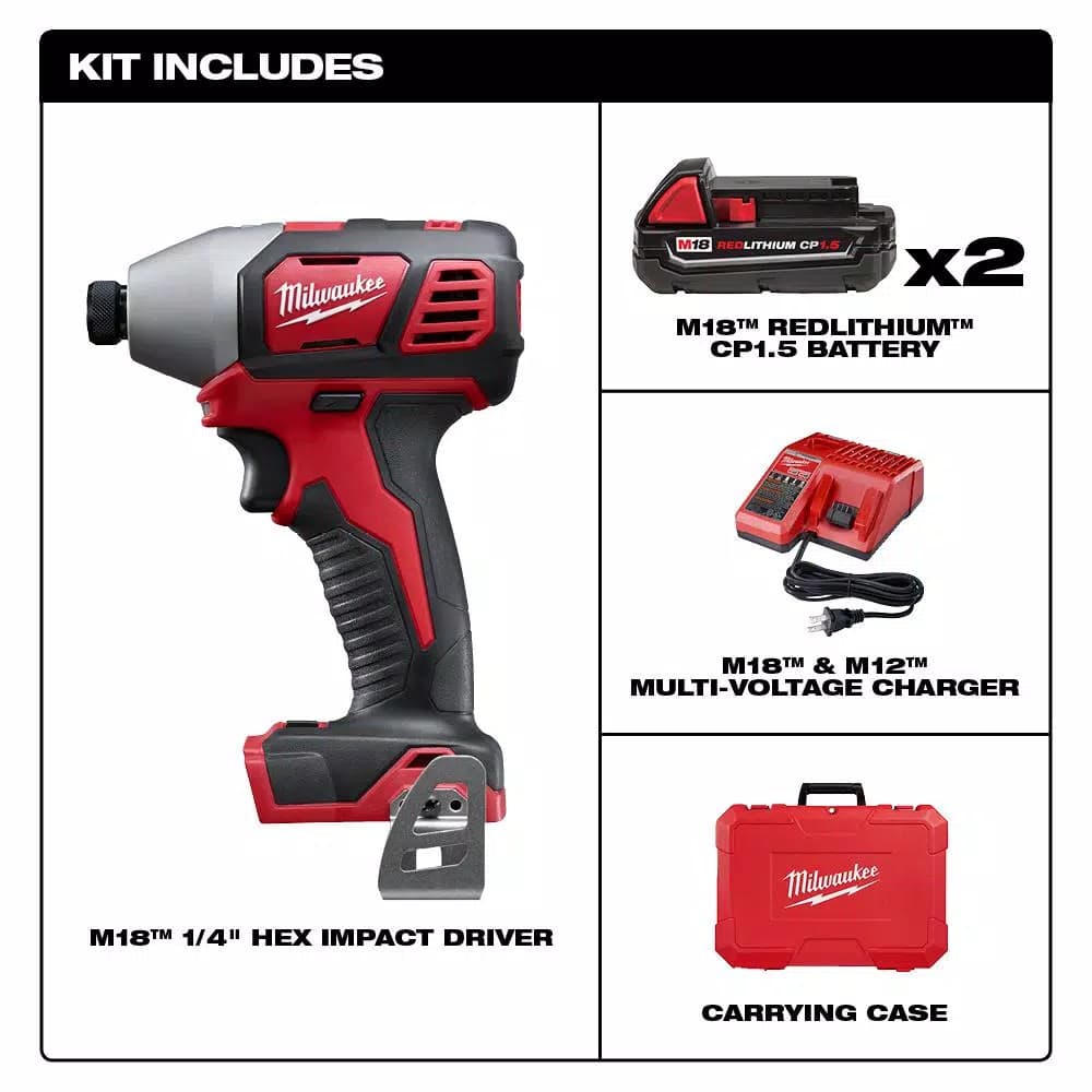 Milwaukee M18 18V Lithium-Ion 1/4 in. 2-Speed Impact Driver Kit with (2) 1.5Ah Batteries, Charger, and Hard Case