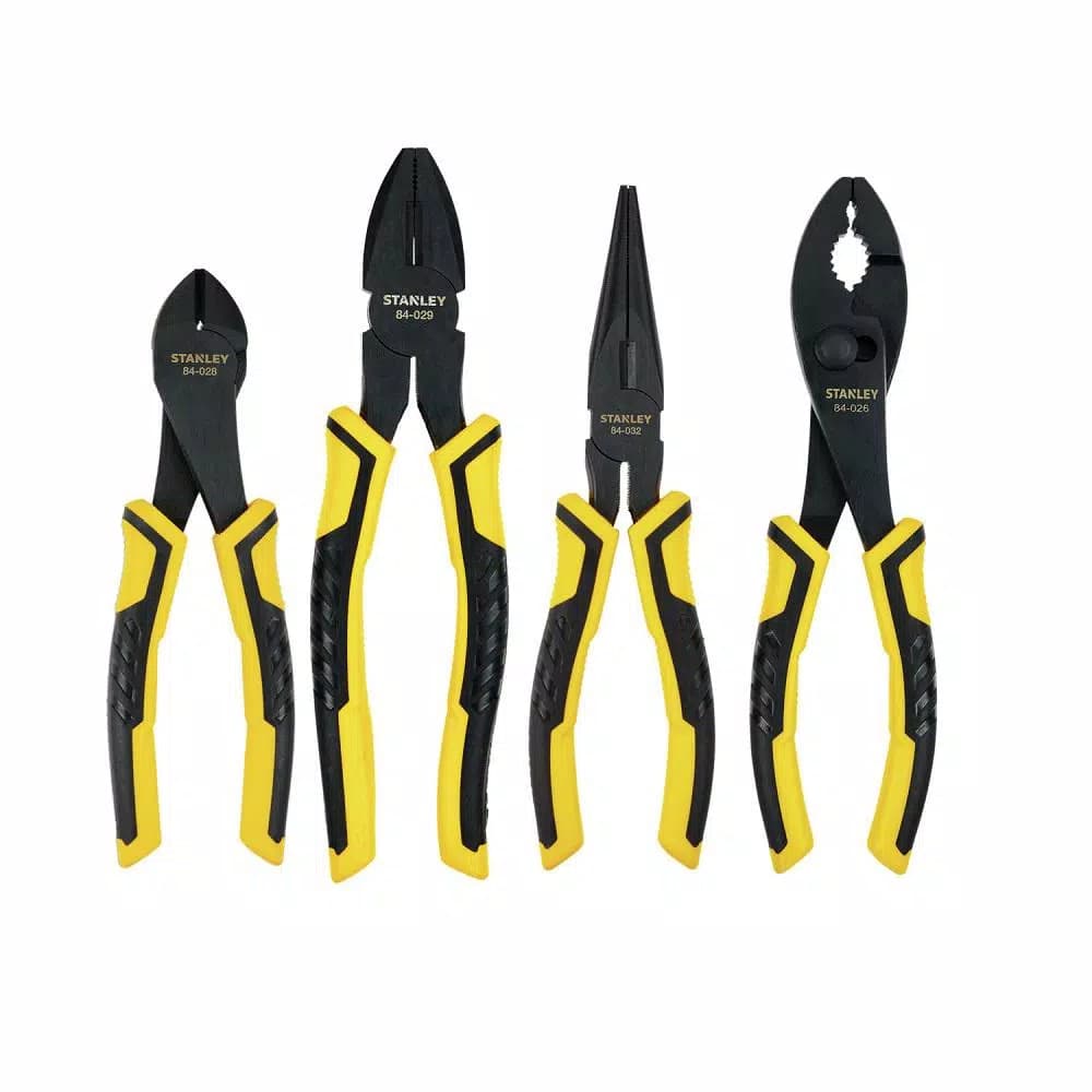Stanley Bi-Material 4-Piece Plier Set, Drop Forged Steel, ANSI Specification