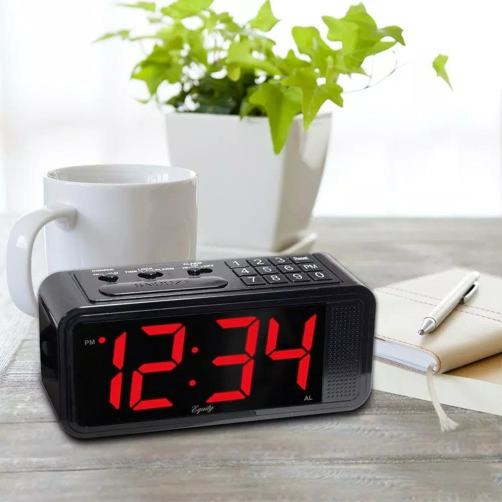 Equity by La Crosse Red 1.8 in. LED Quick Set Digital Alarm Clock with Dimmer and Battery Backup