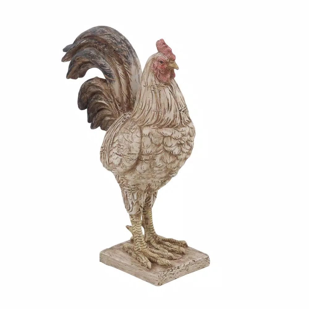 LITTON LANE Textured Beige Rooster Polystone Sculpture - Farmhouse Style Statuary