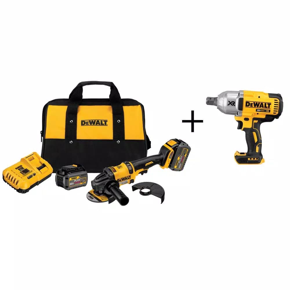 DEWALT FLEXVOLT 60V MAX Brushless 4-1/2 in. Angle Grinder Kit with (2) 6.0Ah Batteries & Bonus Impact Wrench