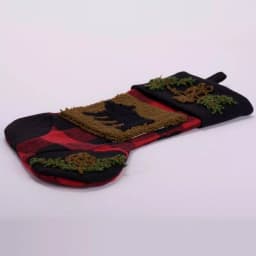 Glitzhome 19 in. Plaid Christmas Stocking with Handmade Rug Hooked Bear and Embroidery thumbnail 2