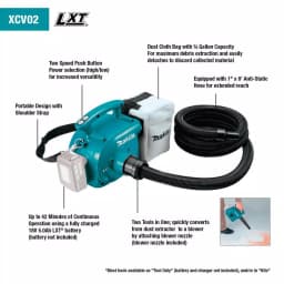 Makita 18V LXT Cordless 3/4 Gal. Portable Dry Dust Extractor and Blower (Tool-Only) thumbnail 2