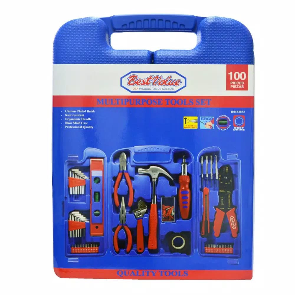 Best Value 100-Piece Home Tool Kit Set with Hammer, Pliers, Screwdrivers and Blow Mold Case