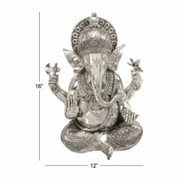 LITTON LANE 16 in. Antique Silver Sitting Ganesh Sculpture with Patterned Detailing thumbnail 7