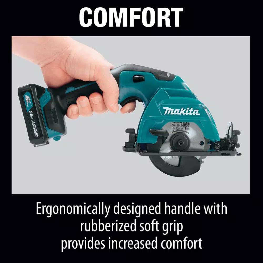Makita 12V MAX CXT Cordless 3-3/8 in. Circular Saw Kit with Case, 2x 2.0Ah Batteries & Charger