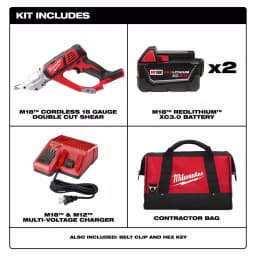 Milwaukee M18 18-Gauge Double Cut Metal Shear Kit with (2) 3.0 Ah Batteries, Charger, and Tool Bag thumbnail 2