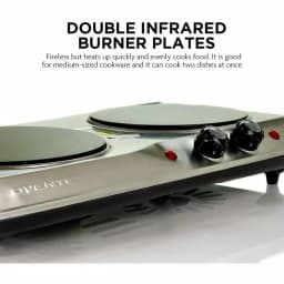 Ovente 1700W Double Electric Hot Plate, Infrared Glass Cooktop with 2 Burners, Silver thumbnail 3