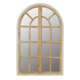 Aspire Home Accents Pueblo Large Arch Windowpane Accent Mirror with Hooks, Distressed Chestnut and Blue-Gray Wood Frame thumbnail 1