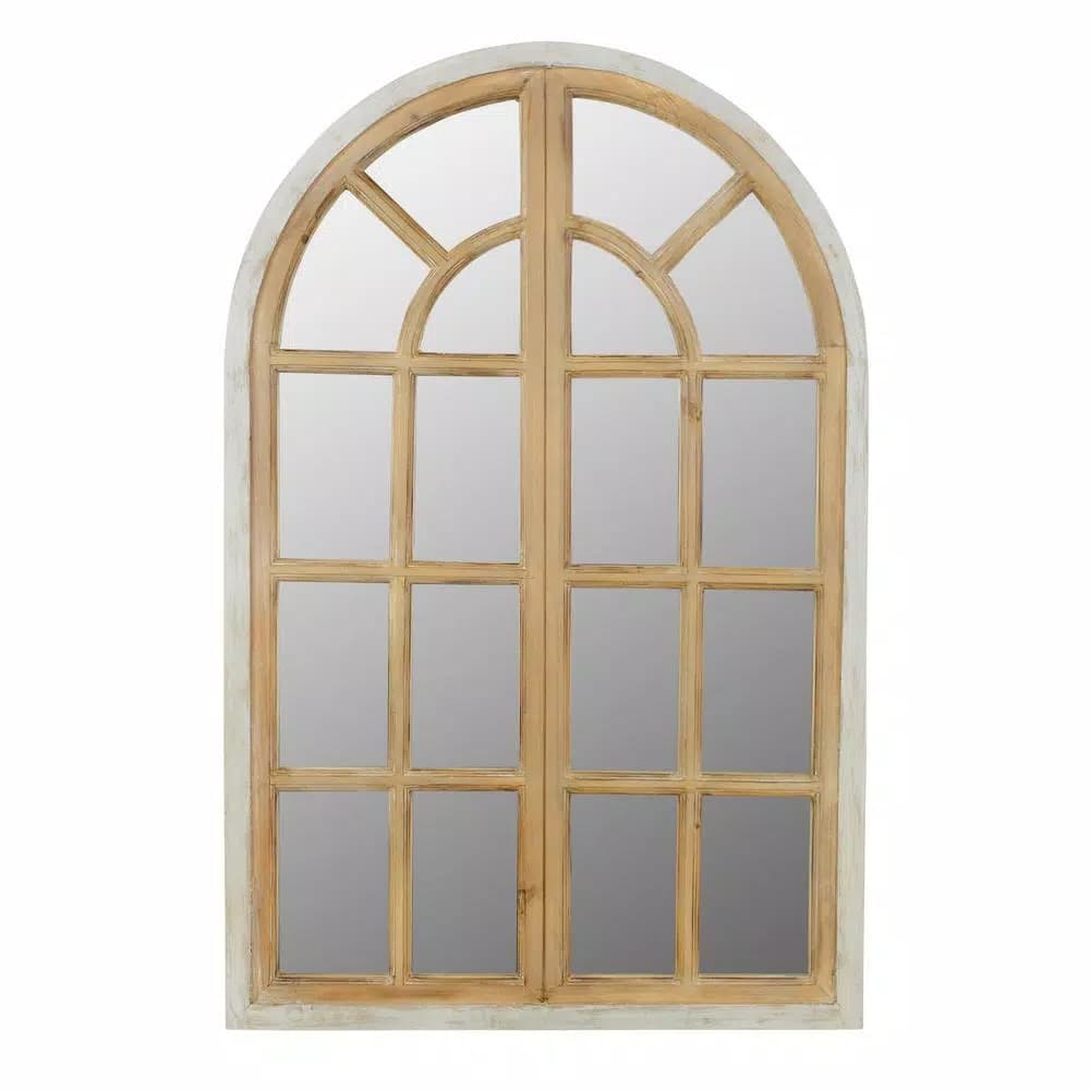 Aspire Home Accents Pueblo Large Arch Windowpane Accent Mirror with Hooks, Distressed Chestnut and Blue-Gray Wood Frame
