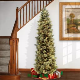 National Tree Company 7 ft. Carolina Pine Slim Artificial Christmas Tree with Flocked Pinecones and 550 Clear Lights thumbnail 2