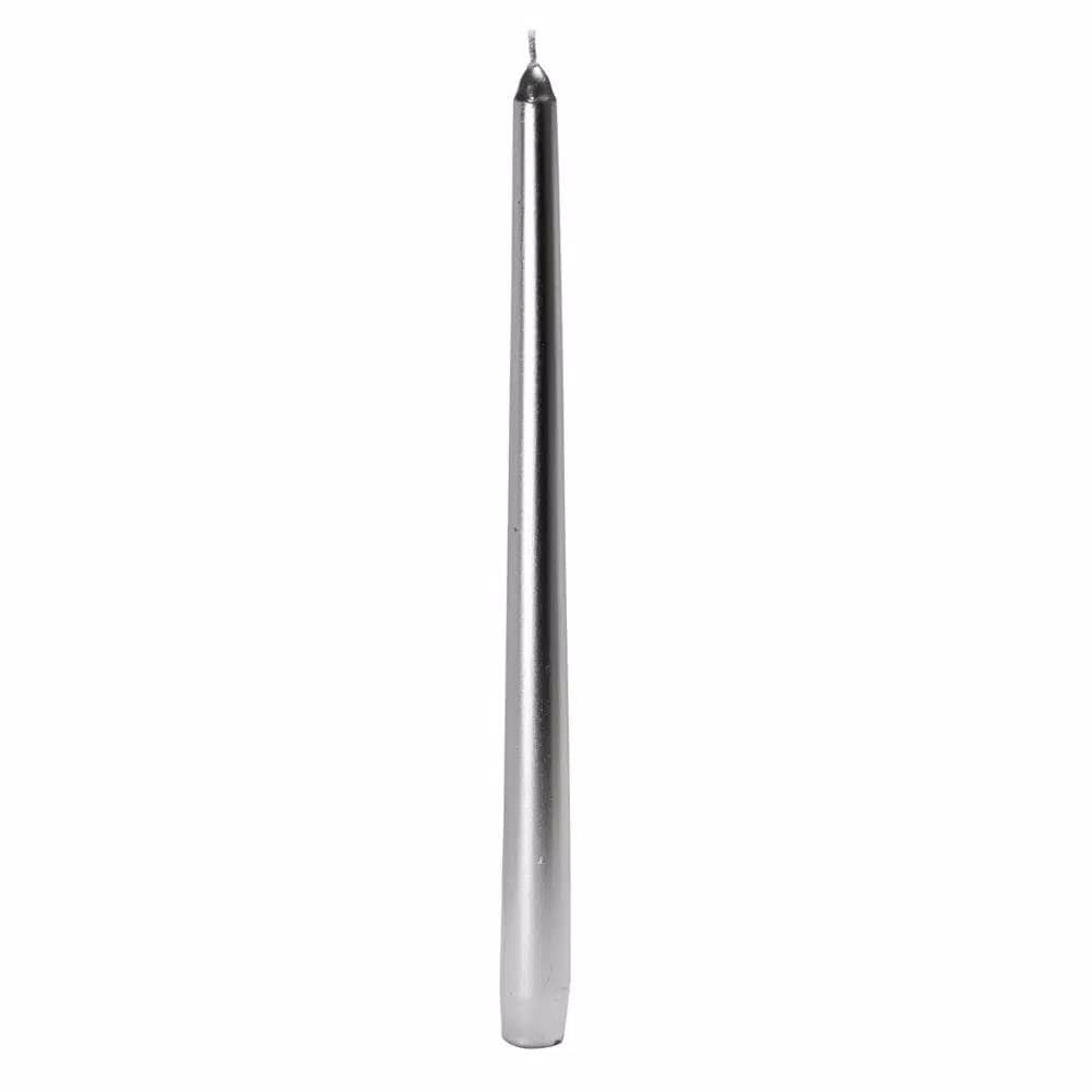 Zest Candle 12-Pack Metallic Silver Taper Candles, 12 in.