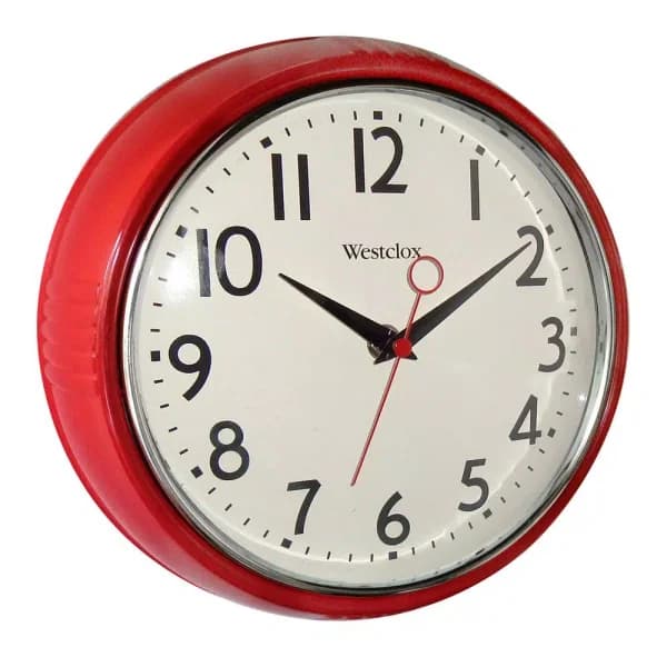 Westclox 9.5 in. Red Retro Wall Clock with Chrome Bezel and Quartz Movement