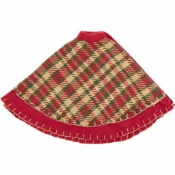 VHC Brands Claren 21 in. Cotton Cherry Red Plaid Christmas Tree Skirt with Gold Metallic Thread thumbnail 3