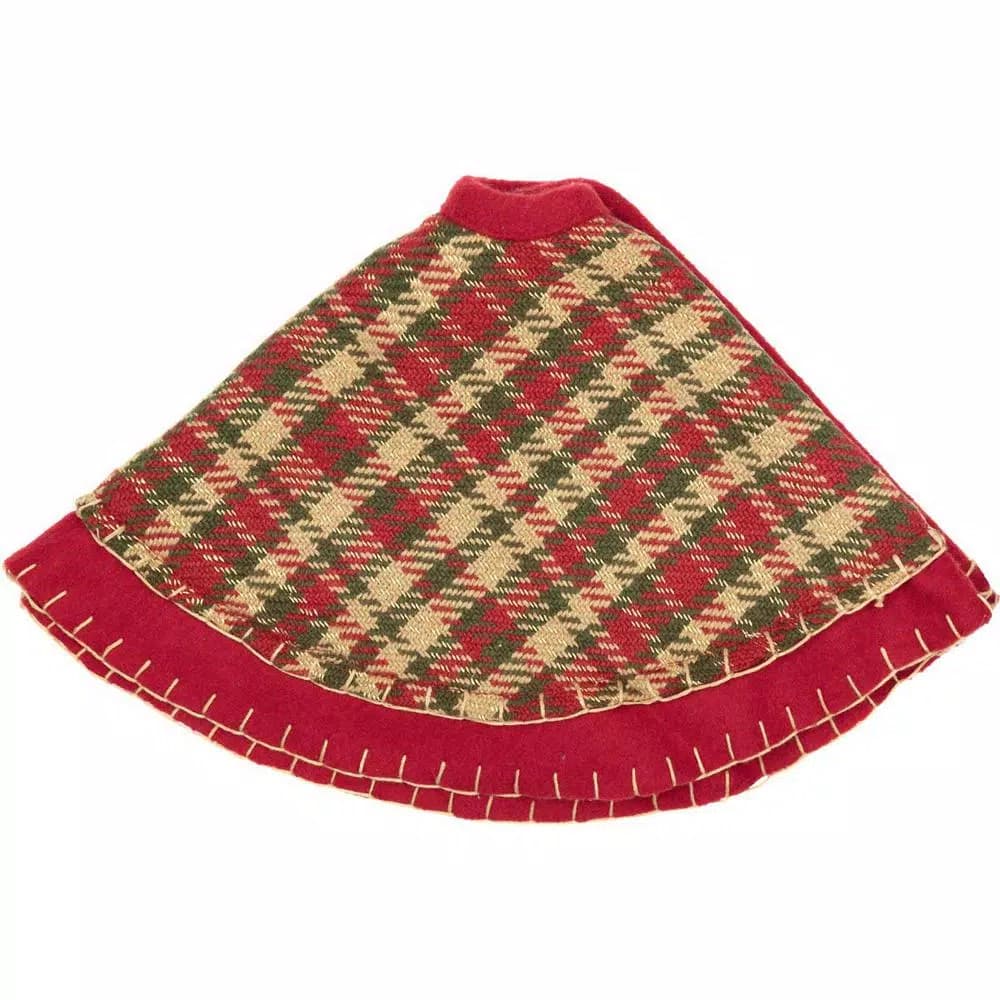 VHC Brands Claren 21 in. Cotton Cherry Red Plaid Christmas Tree Skirt with Gold Metallic Thread