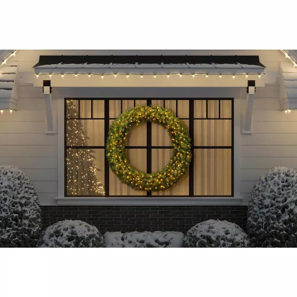 Home Accents Holiday 60 in. Wesley Pre-Lit Long Needle Pine Artificial Christmas Wreath with 240 Warm White LED Lights